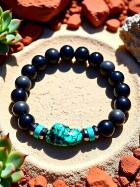 Handmade Turquoise Magnesite Bracelet • Chunky Southwestern Boho • 7" Stretch